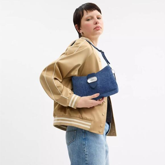 NWT Coach CAK45 Eliza Shoulder Bag In Signature Denim Silver /Indigo - Picture 6 of 8